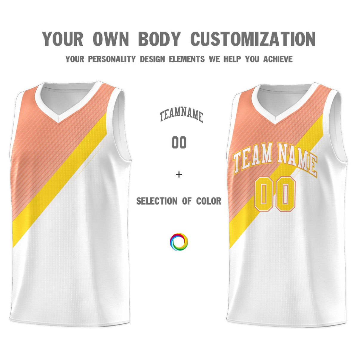 Custom White Light Orange Diagonal Stripes Color Block Sets Basketball Jersey | For Men,Perfect for Teams,Perfect for Coaches,Sublimation Printed,For Kid,For Youth | KXKSHOP