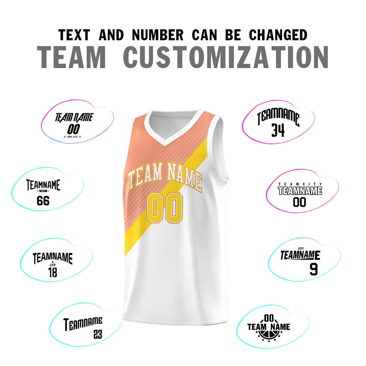 Custom White Light Orange Diagonal Stripes Color Block Sets Basketball Jersey | For Men,Perfect for Teams,Perfect for Coaches,Sublimation Printed,For Kid,For Youth | KXKSHOP