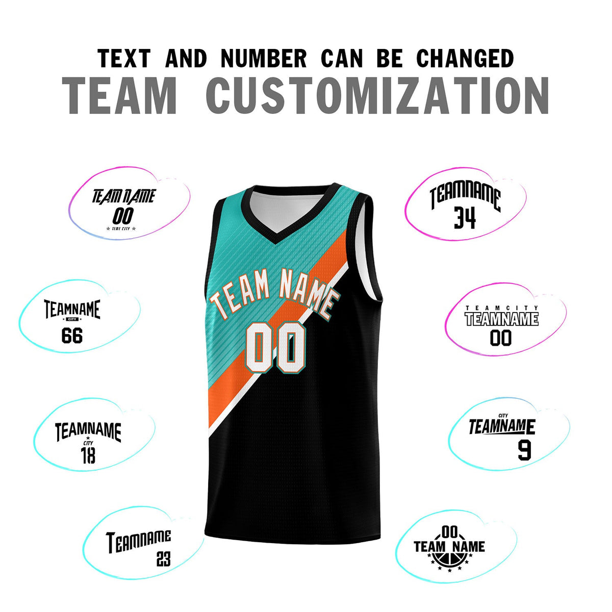 Custom Aqua Orange Black Diagonal Stripes Color Block Sets Basketball Jersey | For Men,Perfect for Teams,Perfect for Coaches,Sublimation Printed,For Kid,For Youth | KXKSHOP