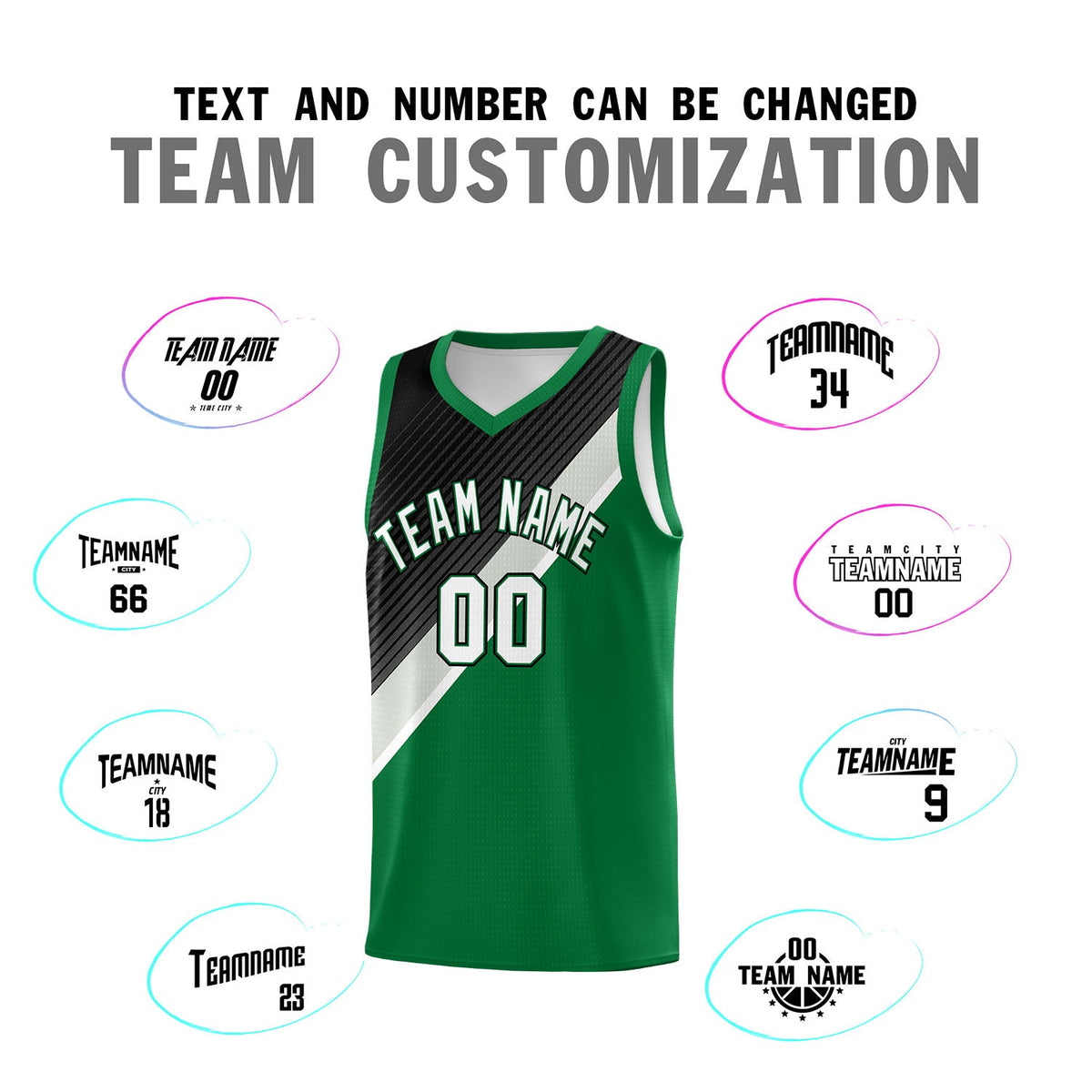 Custom Kelly Green Black Gray Diagonal Stripes Color Block Sets Basketball Jersey | For Men,Perfect for Teams,Perfect for Coaches,Sublimation Printed,For Kid,For Youth | KXKSHOP
