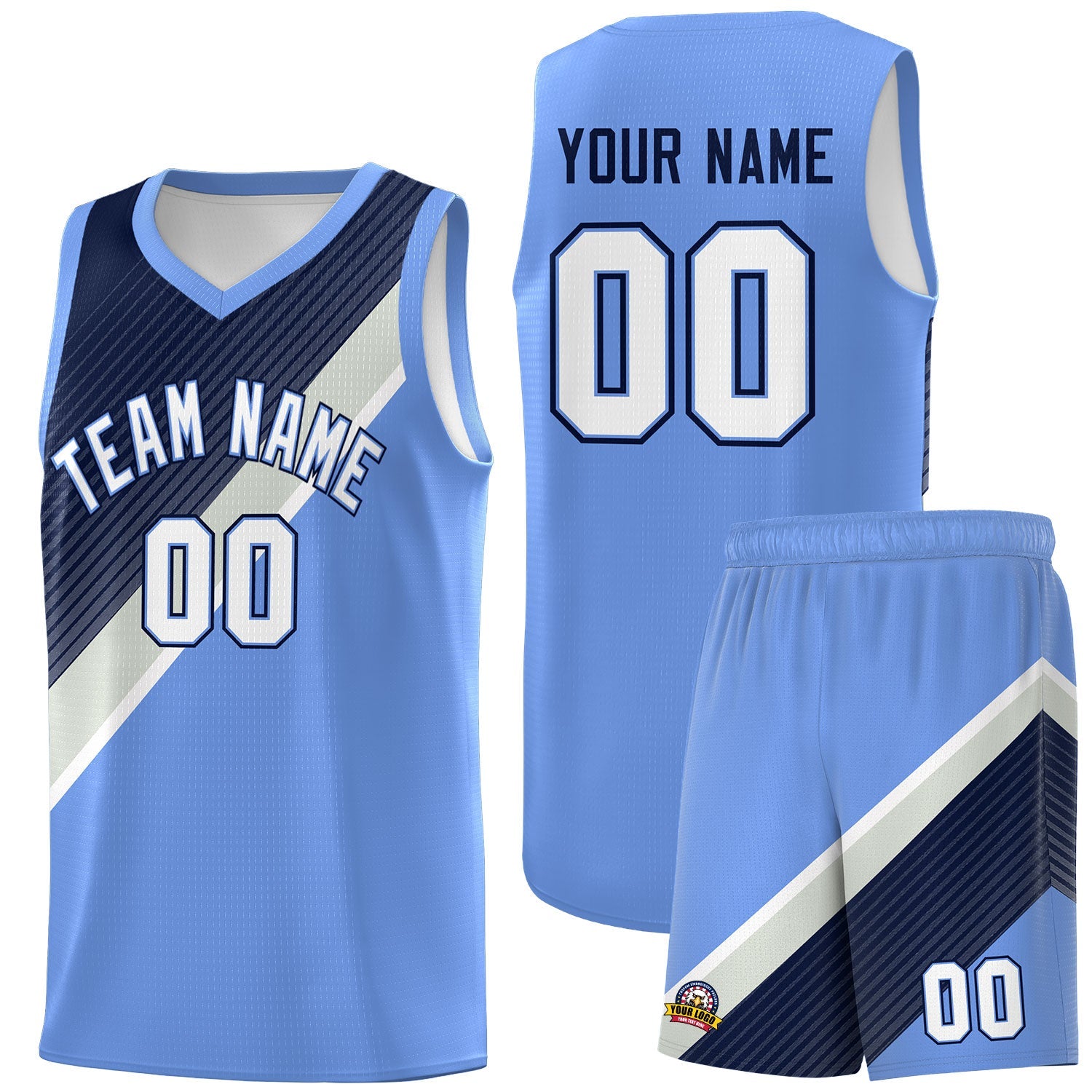 Custom Light Blue Navy Gray Diagonal Stripes Color Block Sets Basketball Jersey | For Men,Perfect for Teams,Perfect for Coaches,Sublimation Printed,For Kid,For Youth | KXKSHOP