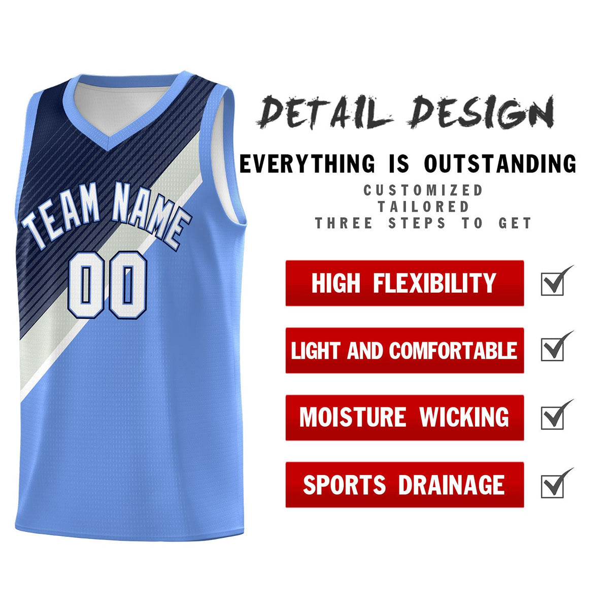 Custom Light Blue Navy Gray Diagonal Stripes Color Block Sets Basketball Jersey | For Men,Perfect for Teams,Perfect for Coaches,Sublimation Printed,For Kid,For Youth | KXKSHOP