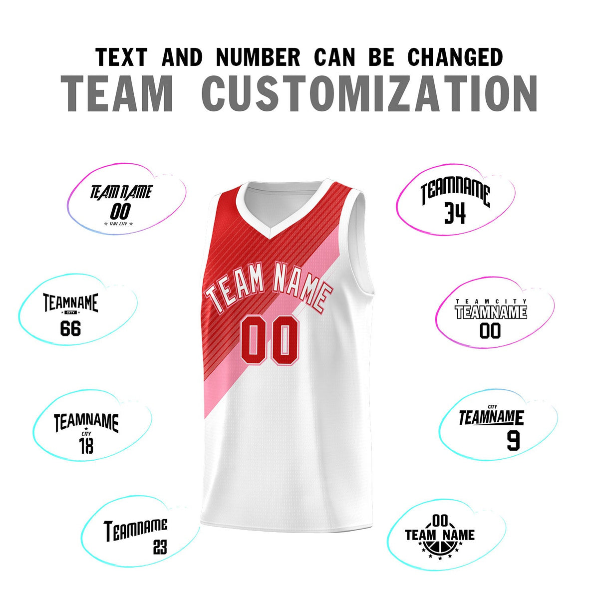 Custom White Red Light Pink Diagonal Stripes Color Block Sets Basketball Jersey | For Men,Perfect for Teams,Perfect for Coaches,Sublimation Printed,For Kid,For Youth | KXKSHOP