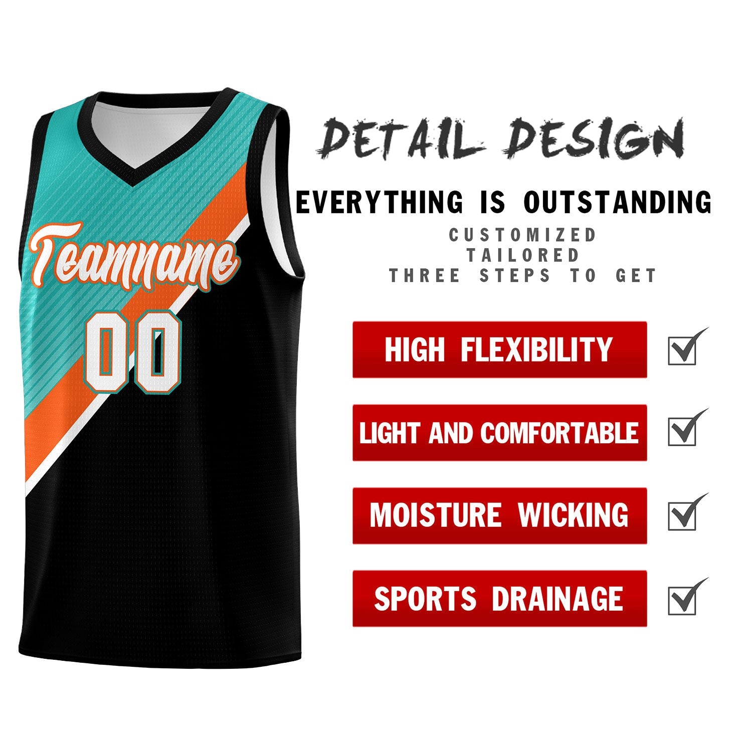 Custom Aqua Orange Black Diagonal Stripes Color Block Sets Basketball Jersey | For Men,Perfect for Teams,Perfect for Coaches,Sublimation Printed,For Kid,For Youth | KXKSHOP