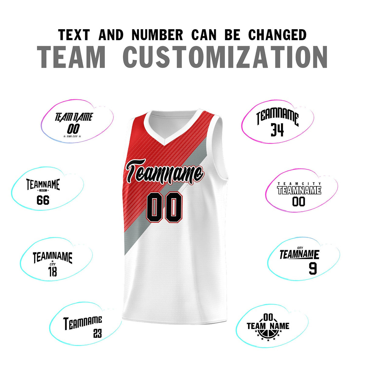 Custom Red Silver Gray White Diagonal Stripes Color Block Sets Basketball Jersey | For Men,Perfect for Teams,Perfect for Coaches,Sublimation Printed,For Kid,For Youth | KXKSHOP