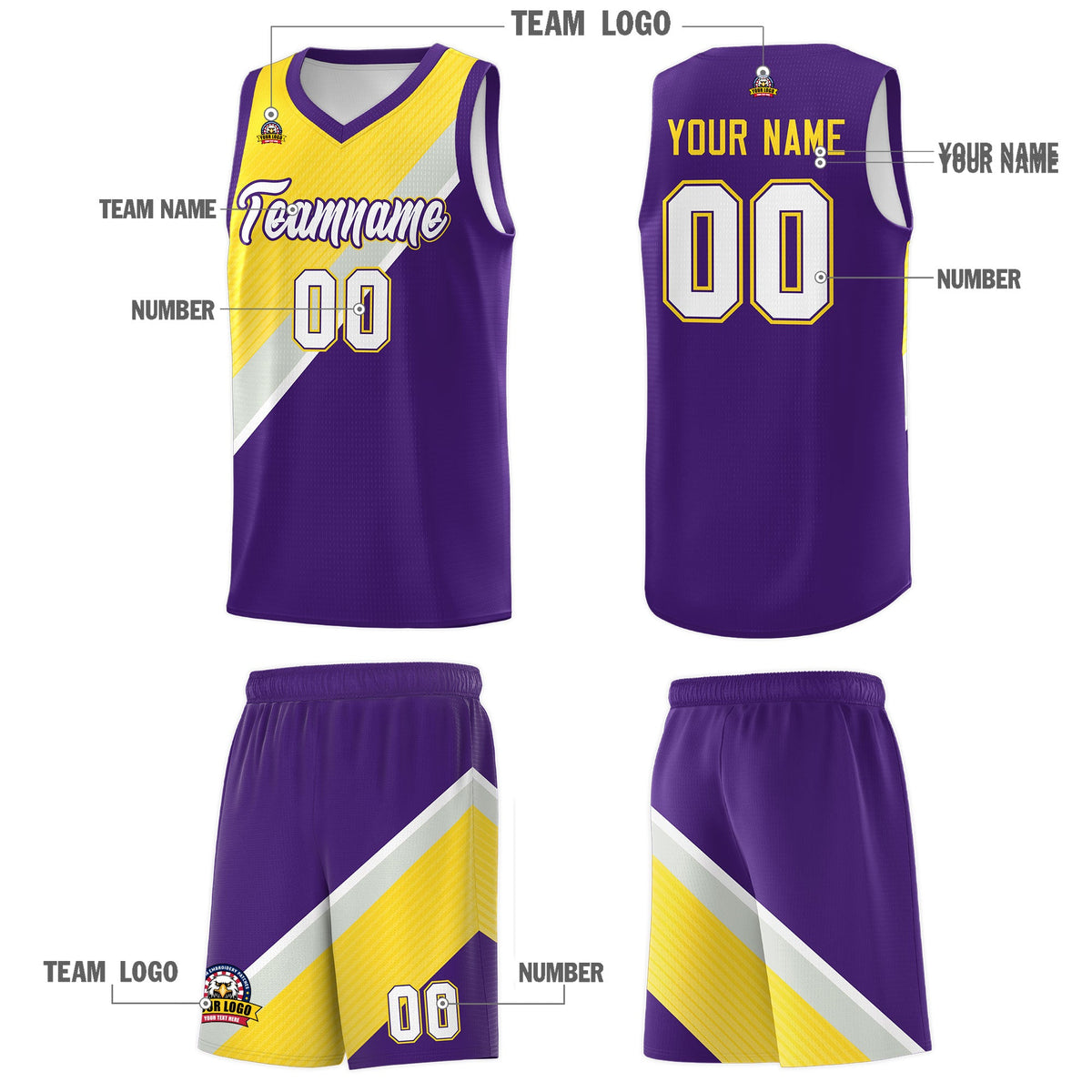 Custom Purple Gray Diagonal Stripes Color Block Sets Basketball Jersey | For Men,Perfect for Teams,Perfect for Coaches,Sublimation Printed,For Kid,For Youth | KXKSHOP