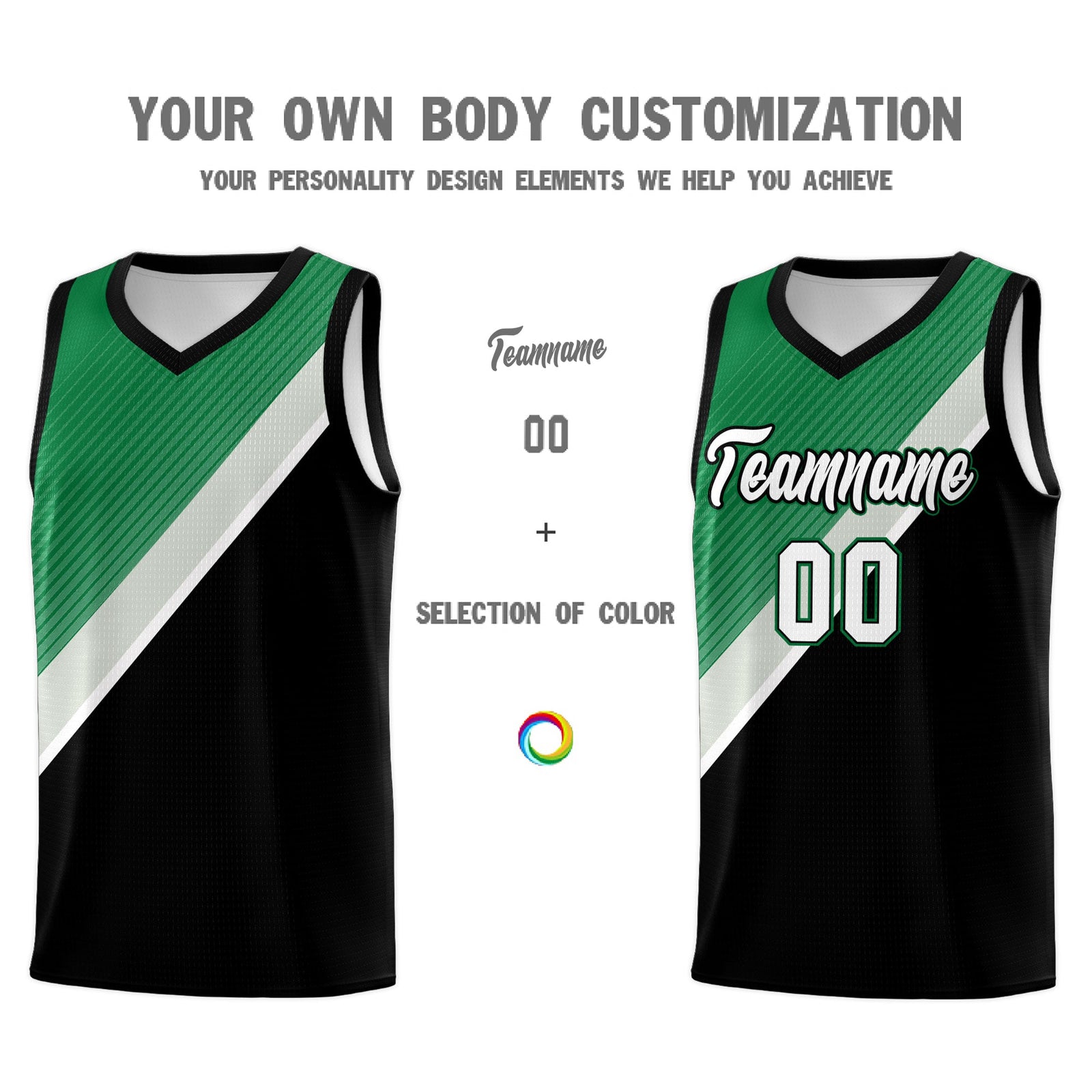 Custom Black Kelly Green Gray Diagonal Stripes Color Block Sets Basketball Jersey | For Men,Perfect for Teams,Perfect for Coaches,Sublimation Printed,For Kid,For Youth | KXKSHOP