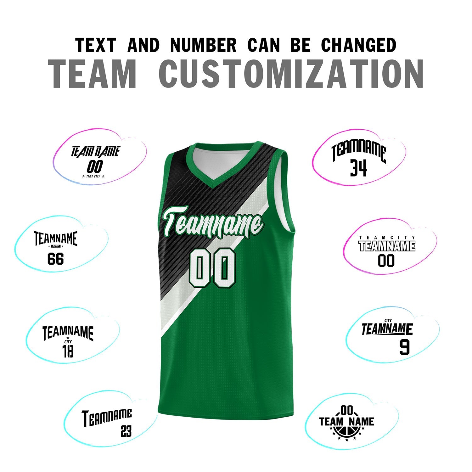 Custom Kelly Green Black Gray Diagonal Stripes Color Block Sets Basketball Jersey | For Men,Perfect for Teams,Perfect for Coaches,Sublimation Printed,For Kid,For Youth | KXKSHOP