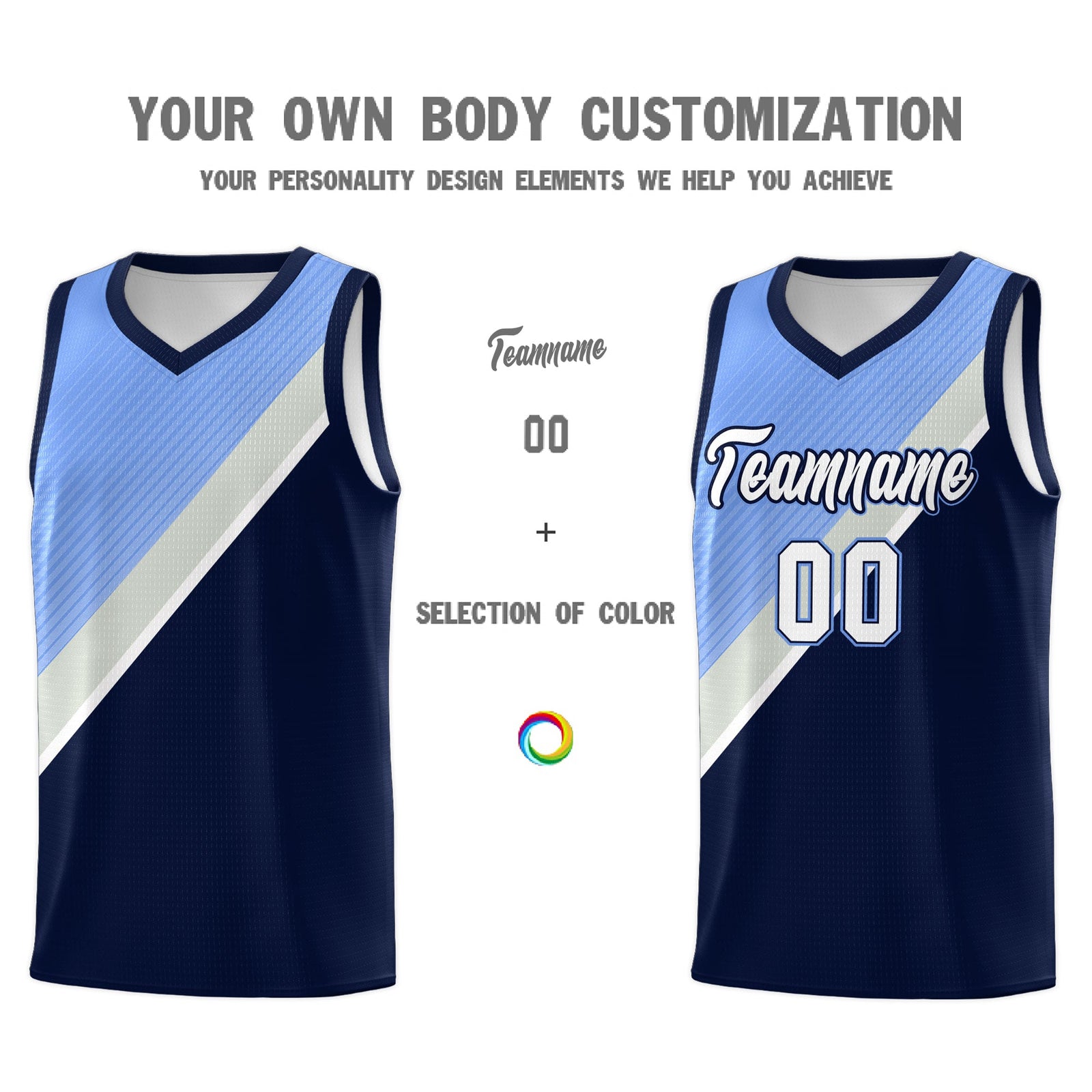 Custom Navy Light Blue Gray Diagonal Stripes Color Block Sets Basketball Jersey | For Men,Perfect for Teams,Perfect for Coaches,Sublimation Printed,For Kid,For Youth | KXKSHOP