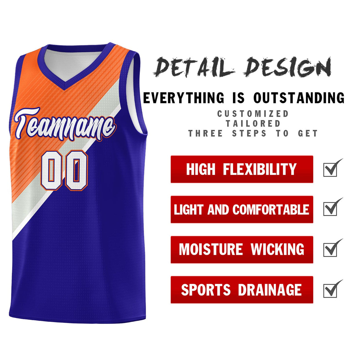 Custom Royal Orange Gray Diagonal Stripes Color Block Sets Basketball Jersey | For Men,Perfect for Teams,Perfect for Coaches,Sublimation Printed,For Kid,For Youth | KXKSHOP