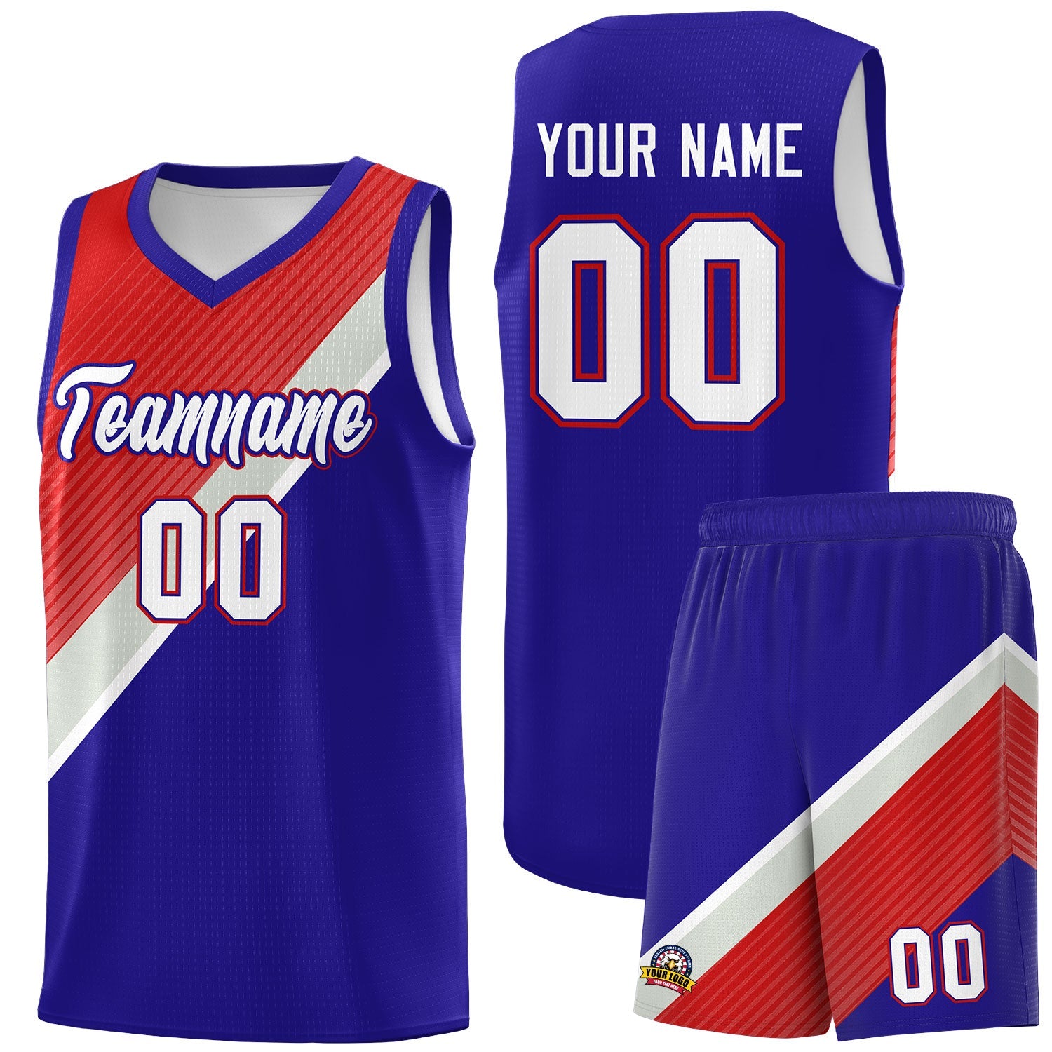 Custom Royal Red Gray Diagonal Stripes Color Block Sets Basketball Jersey | For Men,Perfect for Teams,Perfect for Coaches,Sublimation Printed,For Kid,For Youth | KXKSHOP