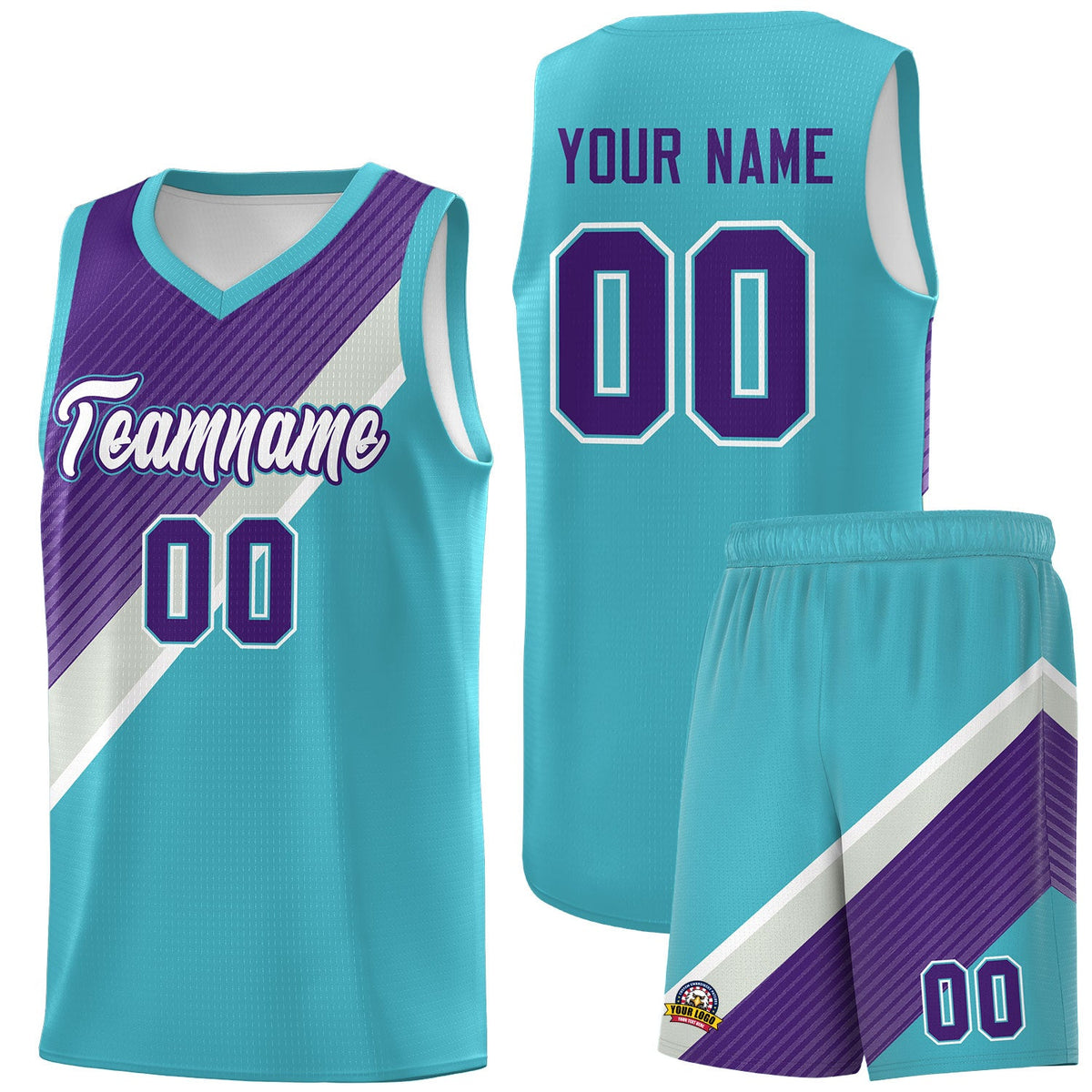 Custom Sky Blue Purple Gray Diagonal Stripes Color Block Sets Basketball Jersey | For Men,Perfect for Teams,Perfect for Coaches,Sublimation Printed,For Kid,For Youth | KXKSHOP