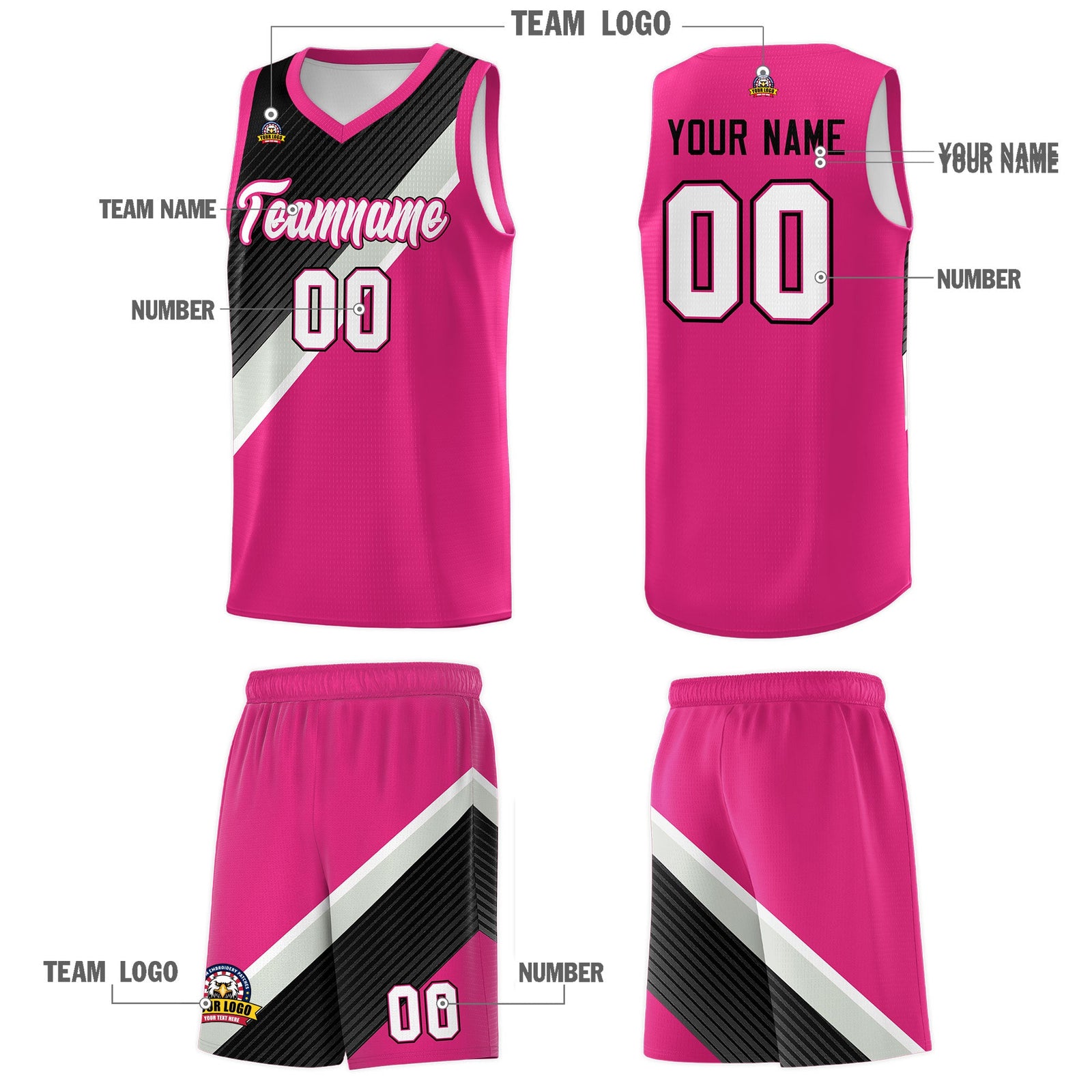 Custom Sky Blue Black Gray Diagonal Stripes Color Block Sets Basketball Jersey | For Men,Perfect for Teams,Perfect for Coaches,Sublimation Printed,For Kid,For Youth | KXKSHOP