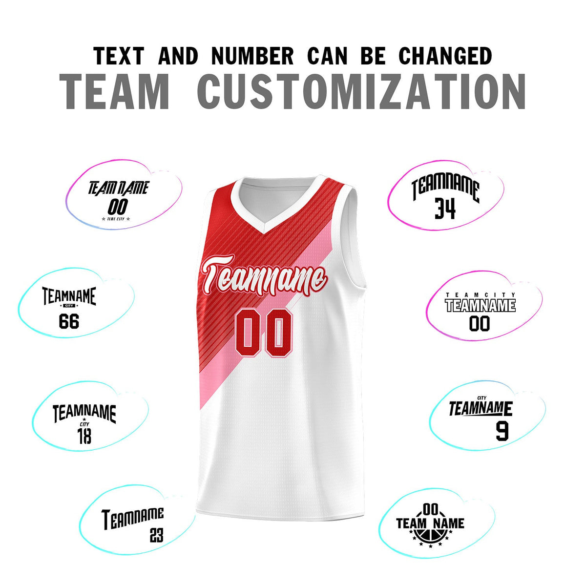 Custom White Red Light Pink Diagonal Stripes Color Block Sets Basketball Jersey | For Men,Perfect for Teams,Perfect for Coaches,Sublimation Printed,For Kid,For Youth | KXKSHOP