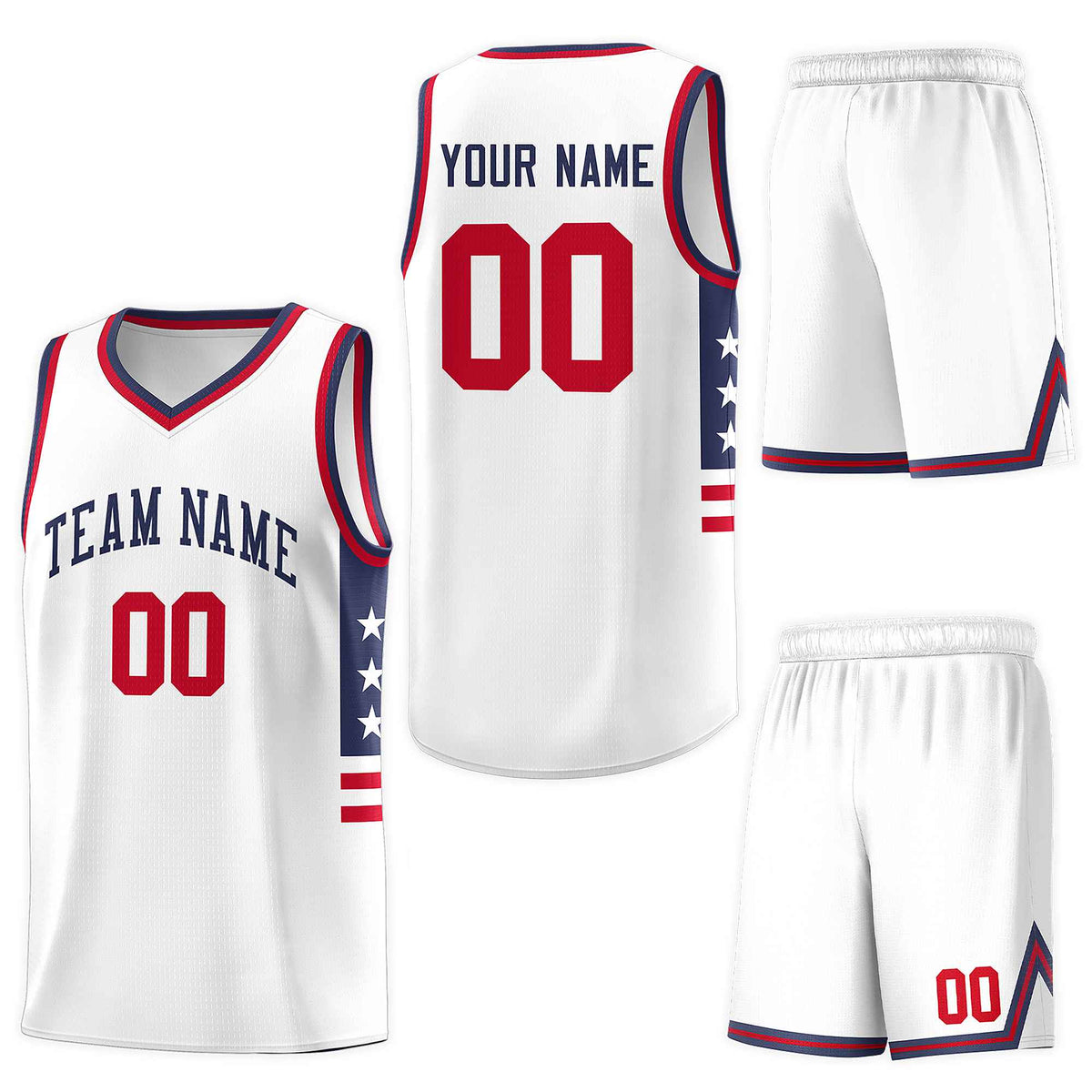 Custom White Navy-Red Personalized Star Pattern Sports Uniform Basketball Jersey