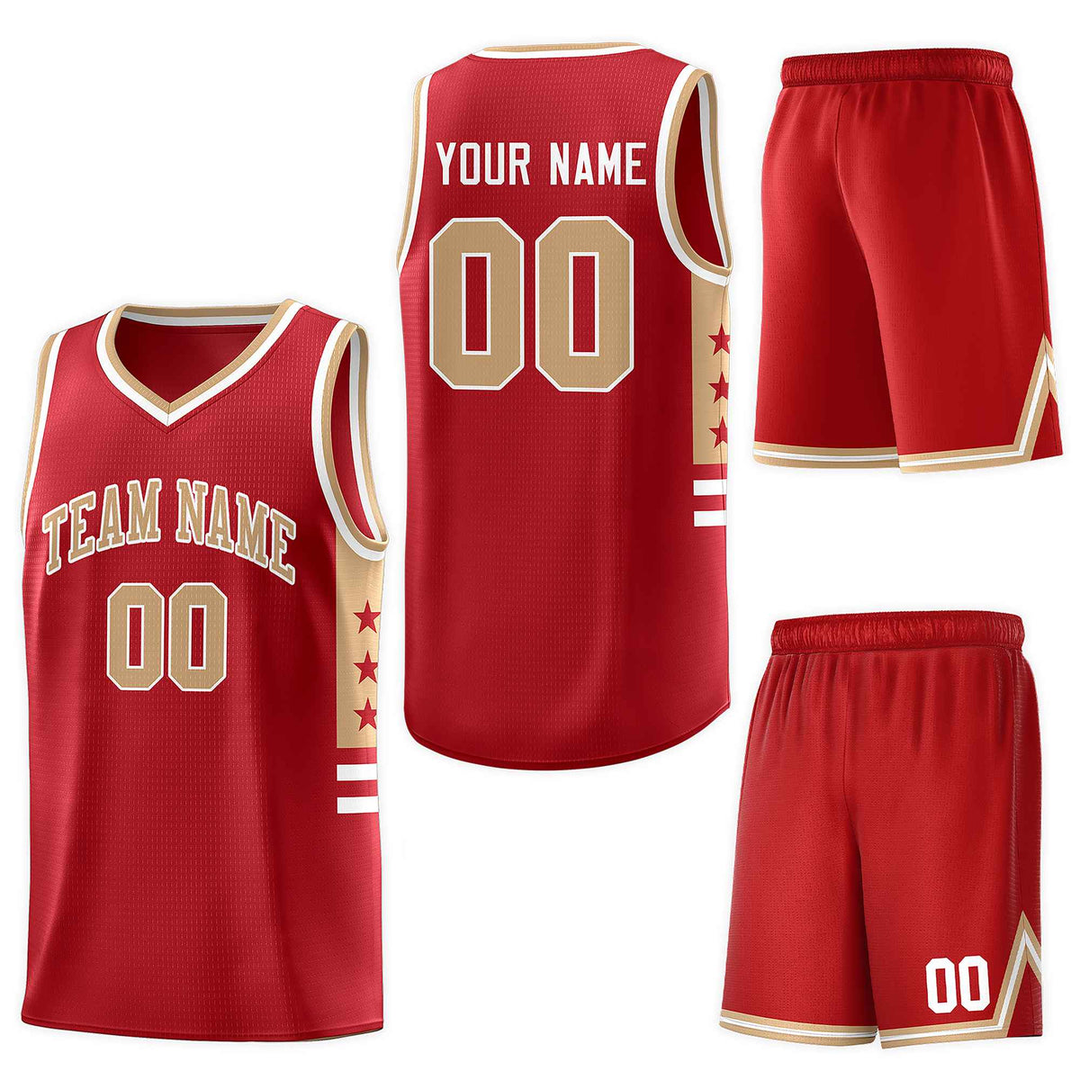 Custom Red Old Gold-White Personalized Star Pattern Sports Uniform Basketball Jersey