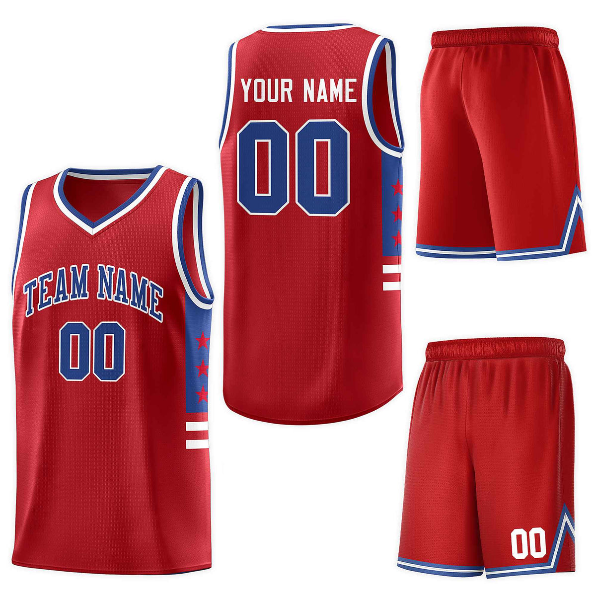 Custom Red Royal-White Personalized Star Pattern Sports Uniform Basketball Jersey