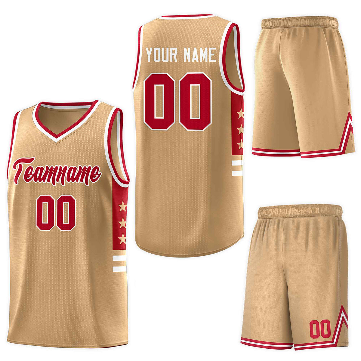 Custom Old Gold Red-White Personalized Star Pattern Sports Uniform Basketball Jersey