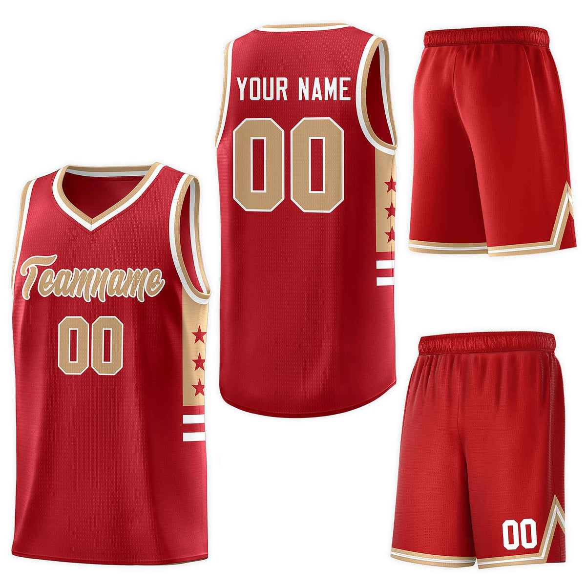 Custom Red Old Gold-White Personalized Star Pattern Sports Uniform Basketball Jersey