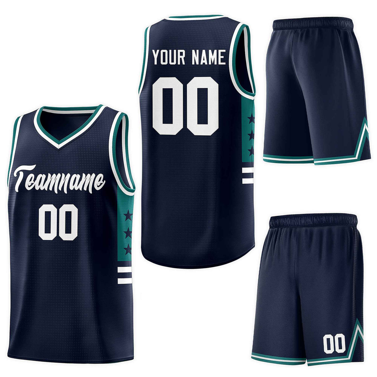 Custom Navy Aqua-White Personalized Star Pattern Sports Uniform Basketball Jersey