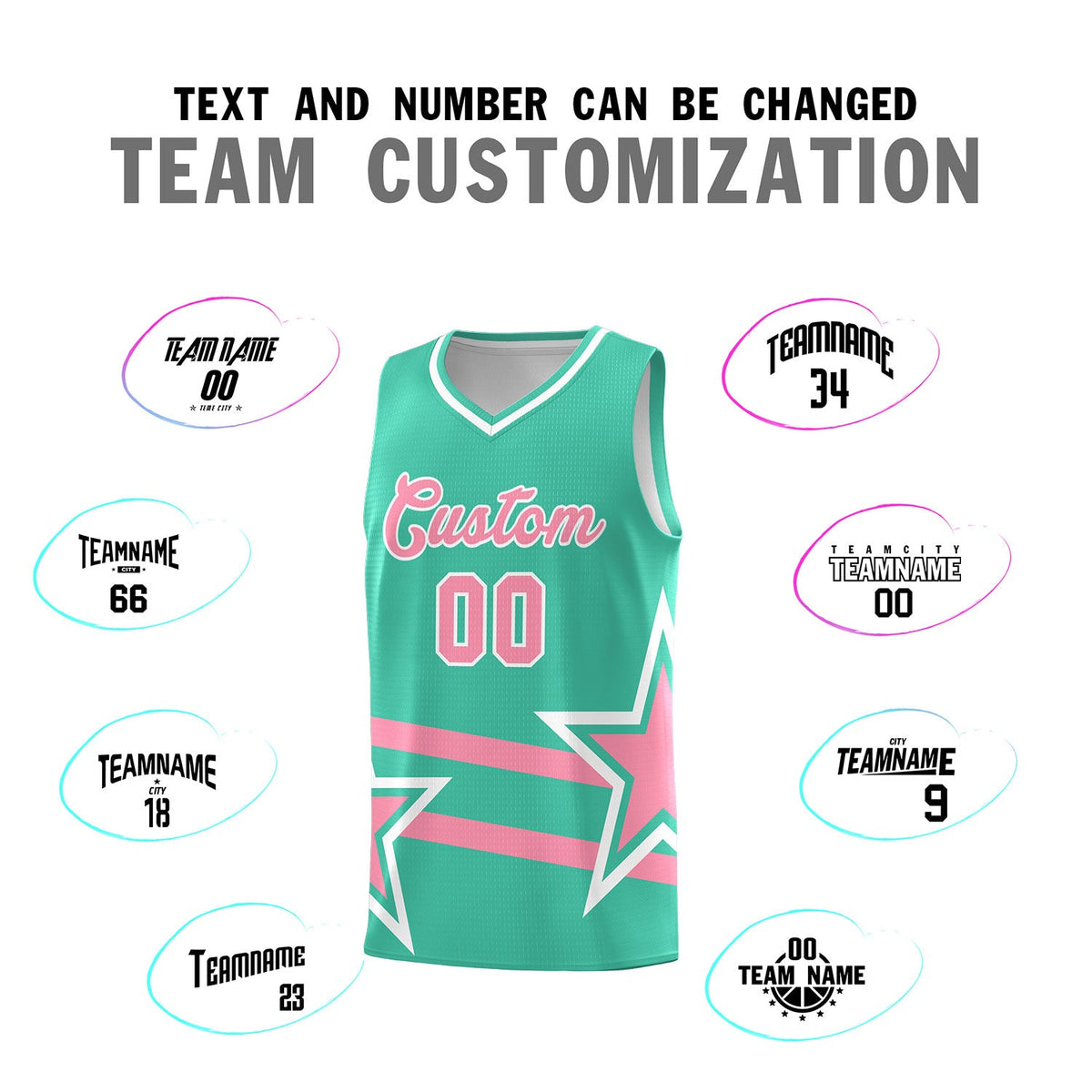 Custom Bright Green Basketball Kits With Light Pink Star Pattern And Double Lines