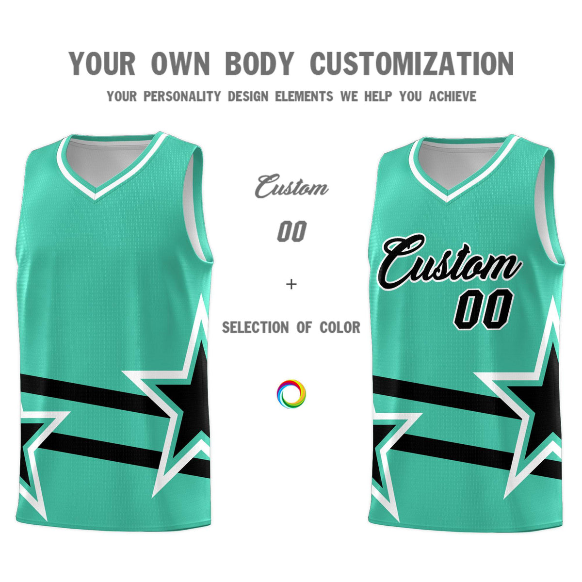 Custom Bright Green Basketball Kits With Black Star Pattern And Double Lines