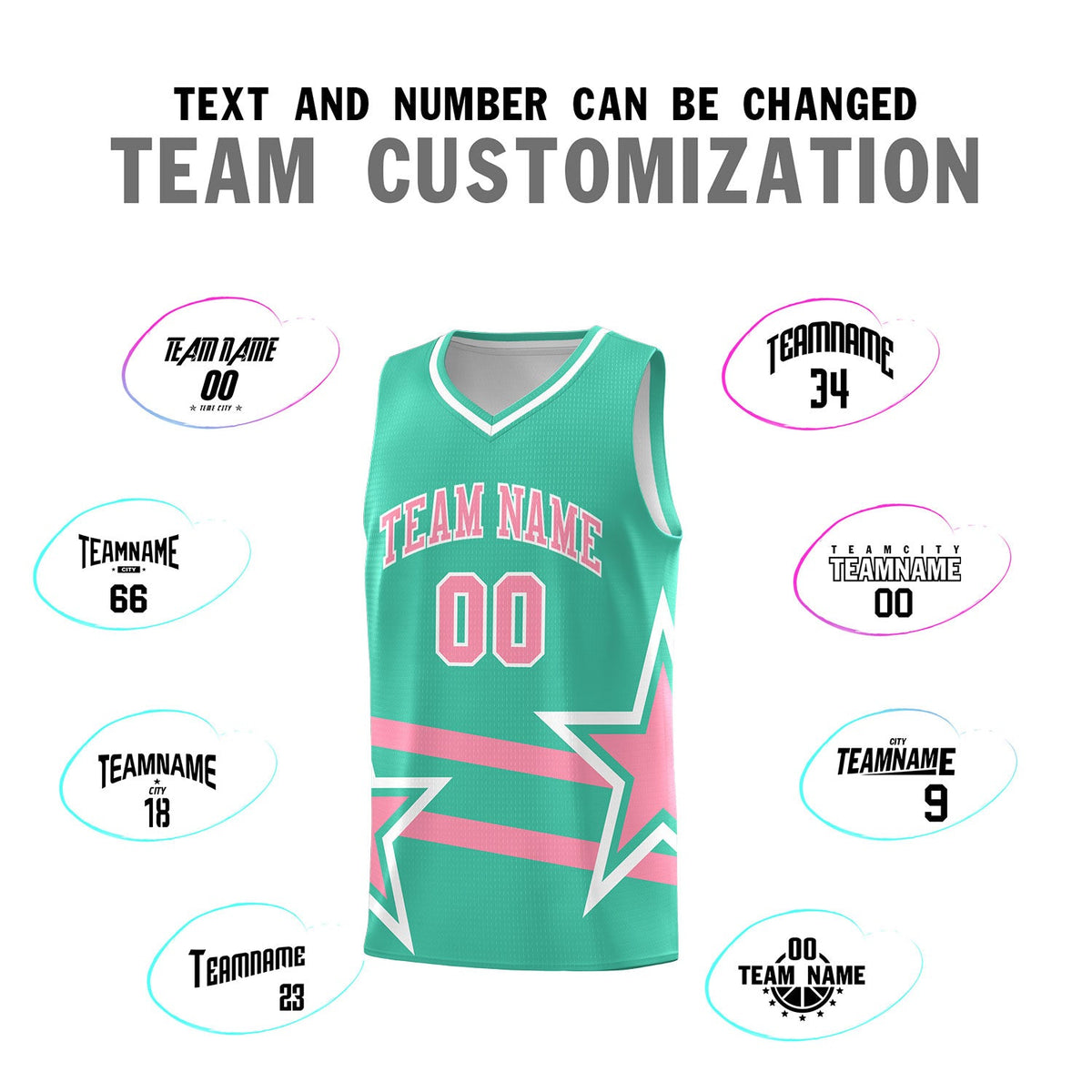 Custom Bright Green Basketball Kits With Light Pink Star Pattern And Double Lines