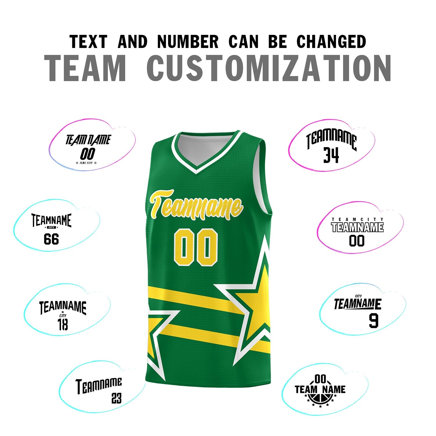 Custom Kelly Green Basketball Kits With Gold Star Pattern And Double Lines