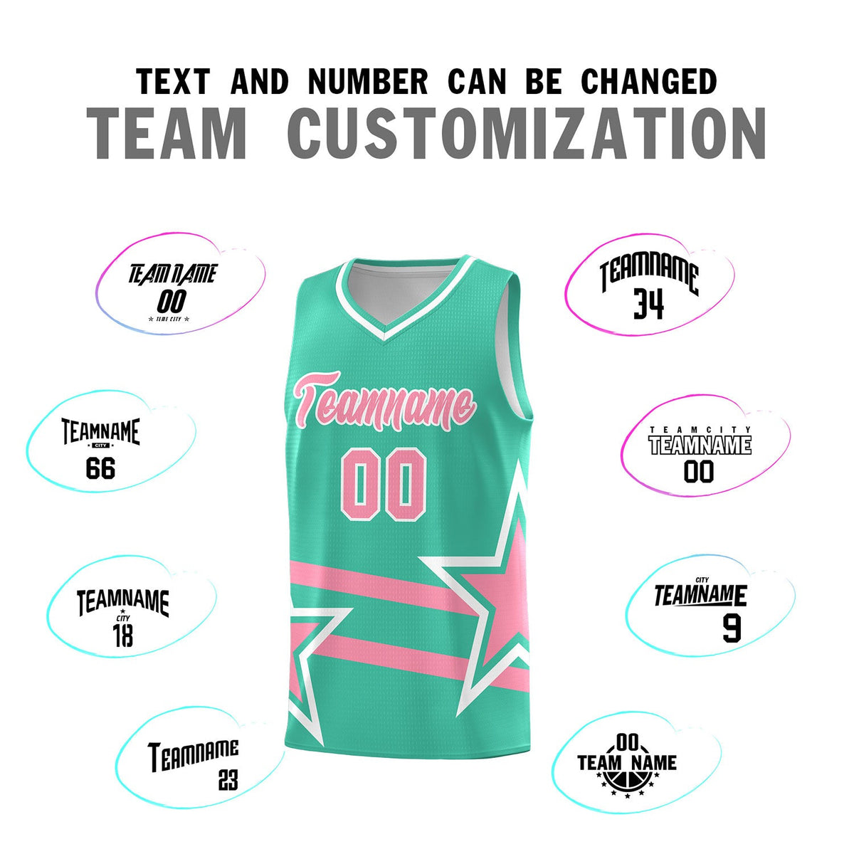 Custom Bright Green Basketball Kits With Light Pink Star Pattern And Double Lines