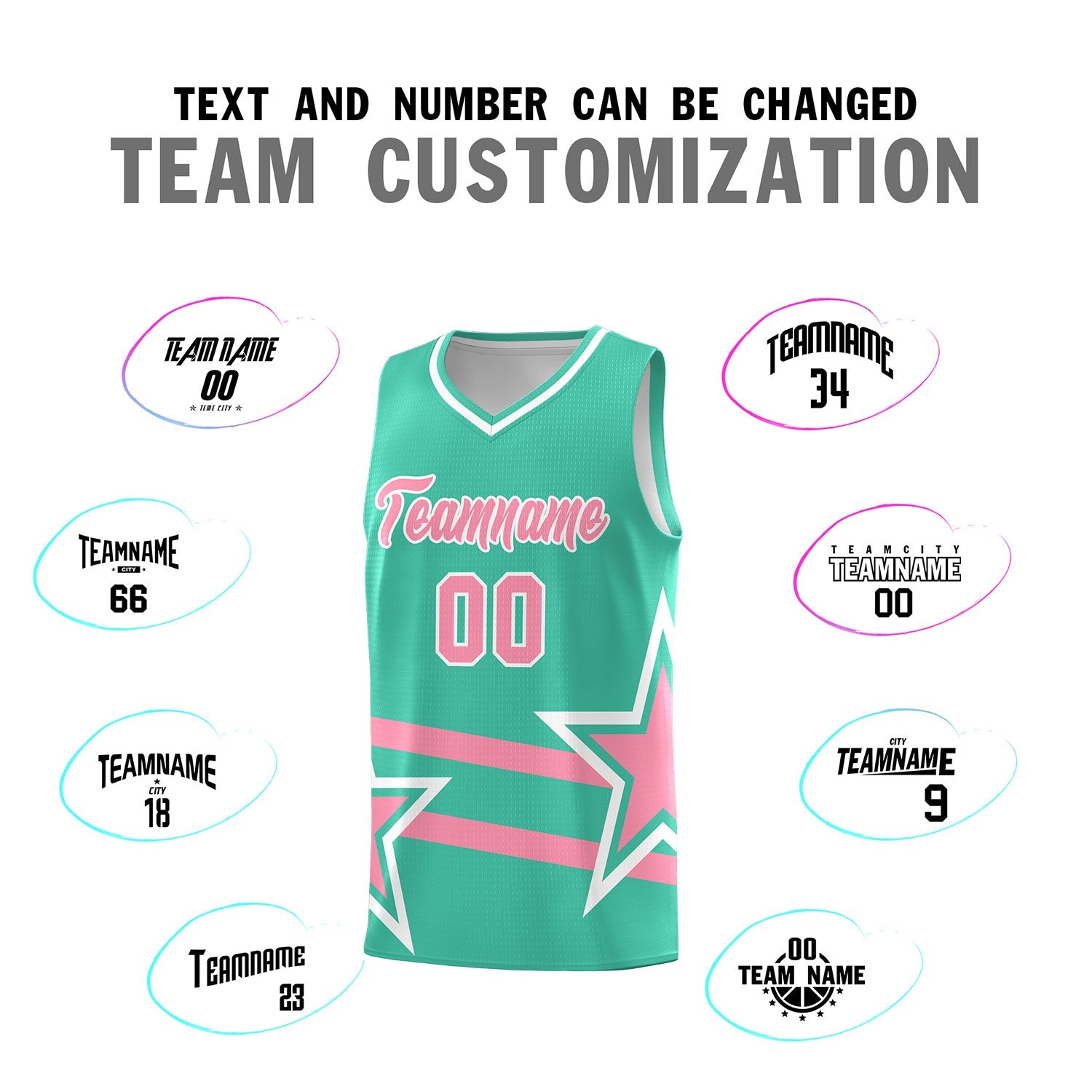 Custom Bright Green Basketball Kits With Light Pink Star Pattern And Double Lines