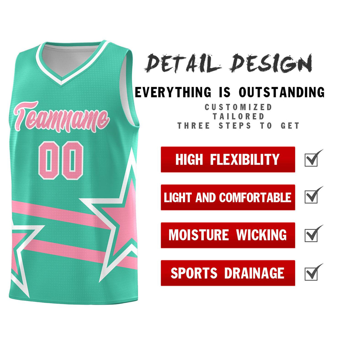 Custom Bright Green Basketball Kits With Light Pink Star Pattern And Double Lines
