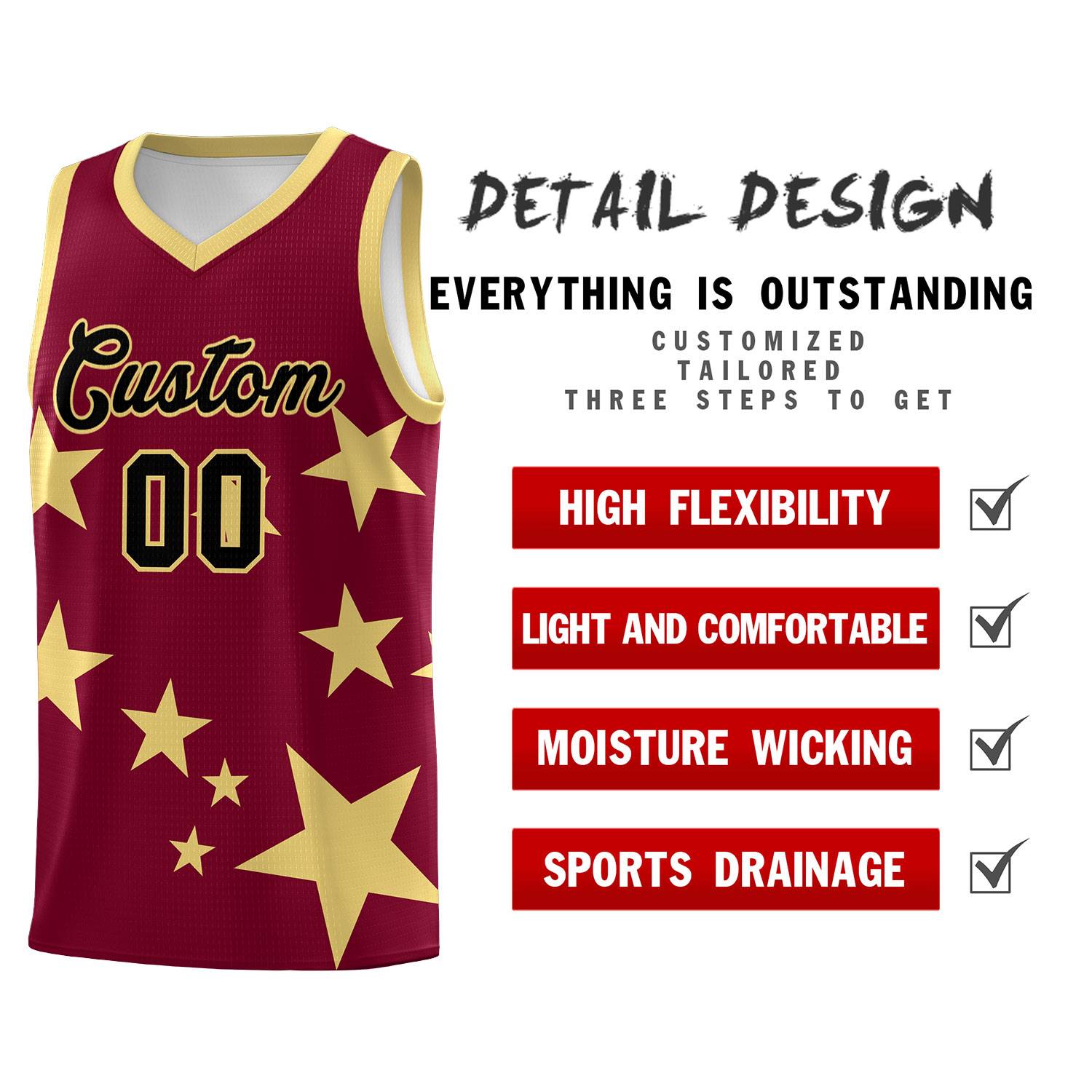 Custom Crimson Khaki Graffiti Pattern Star Print Basketball Jersey Sets