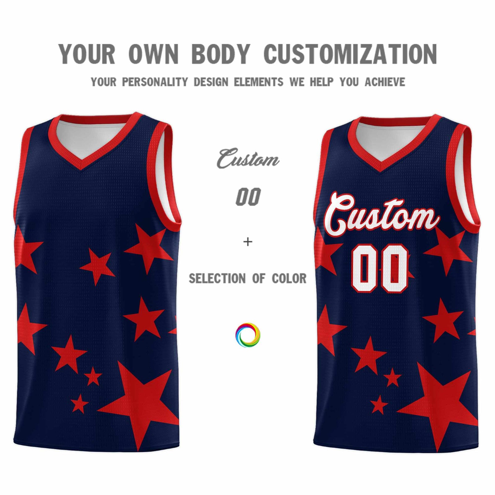 Custom Navy Red Graffiti Pattern Star Print Basketball Jersey Sets