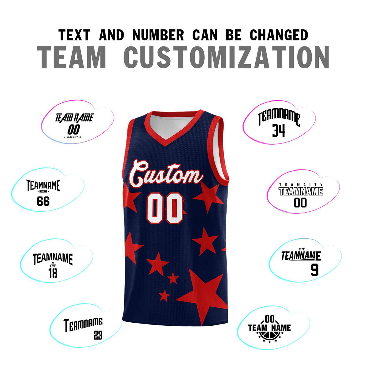 Custom Navy Red Graffiti Pattern Star Print Basketball Jersey Sets