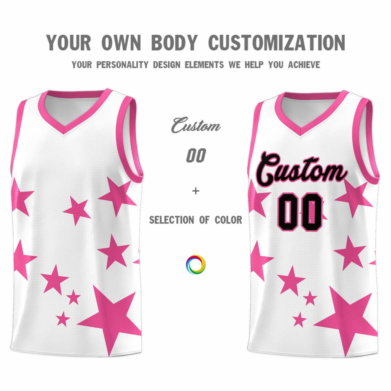 Custom White Pink Graffiti Pattern Star Print Basketball Jersey Sets
