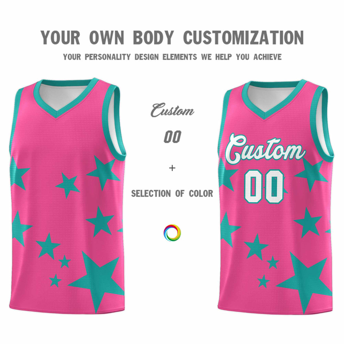 Custom Pink Aqua Graffiti Pattern Star Print Basketball Jersey Sets