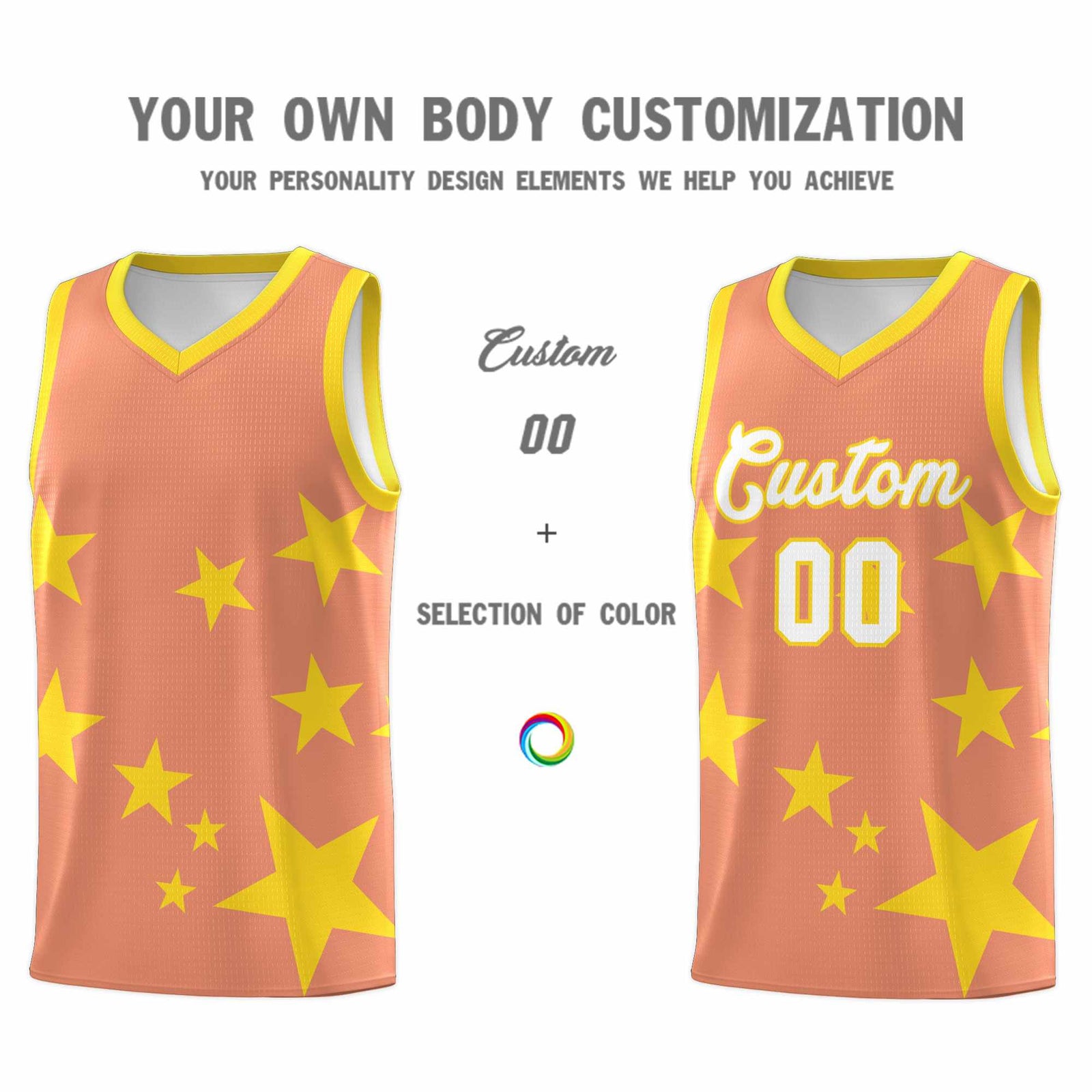 Custom Light Orange Gold Graffiti Pattern Star Print Basketball Jersey Sets