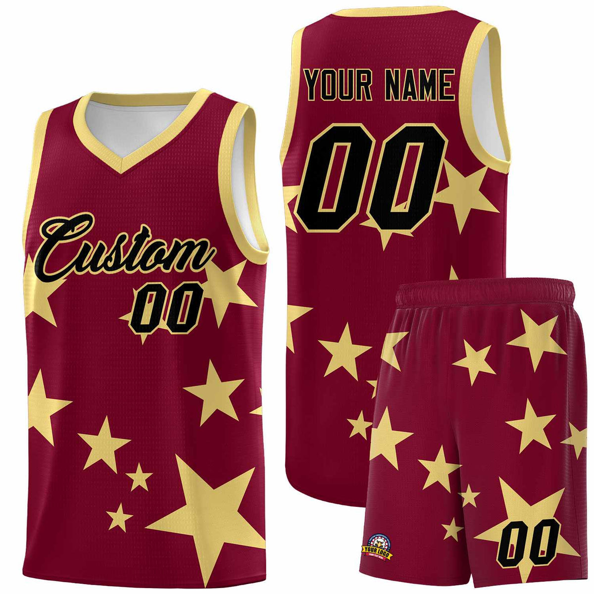 Custom Crimson Khaki Graffiti Pattern Star Print Basketball Jersey Sets