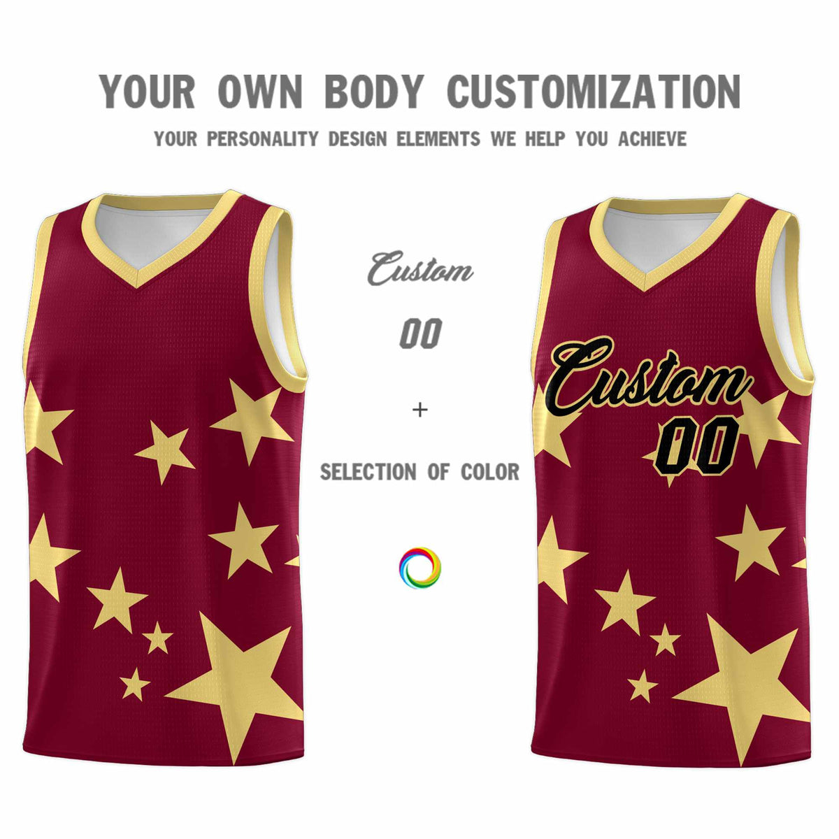 Custom Crimson Khaki Graffiti Pattern Star Print Basketball Jersey Sets