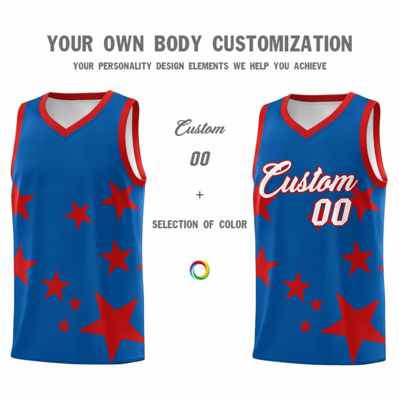 Custom Royal Red Graffiti Pattern Star Print Basketball Jersey Sets