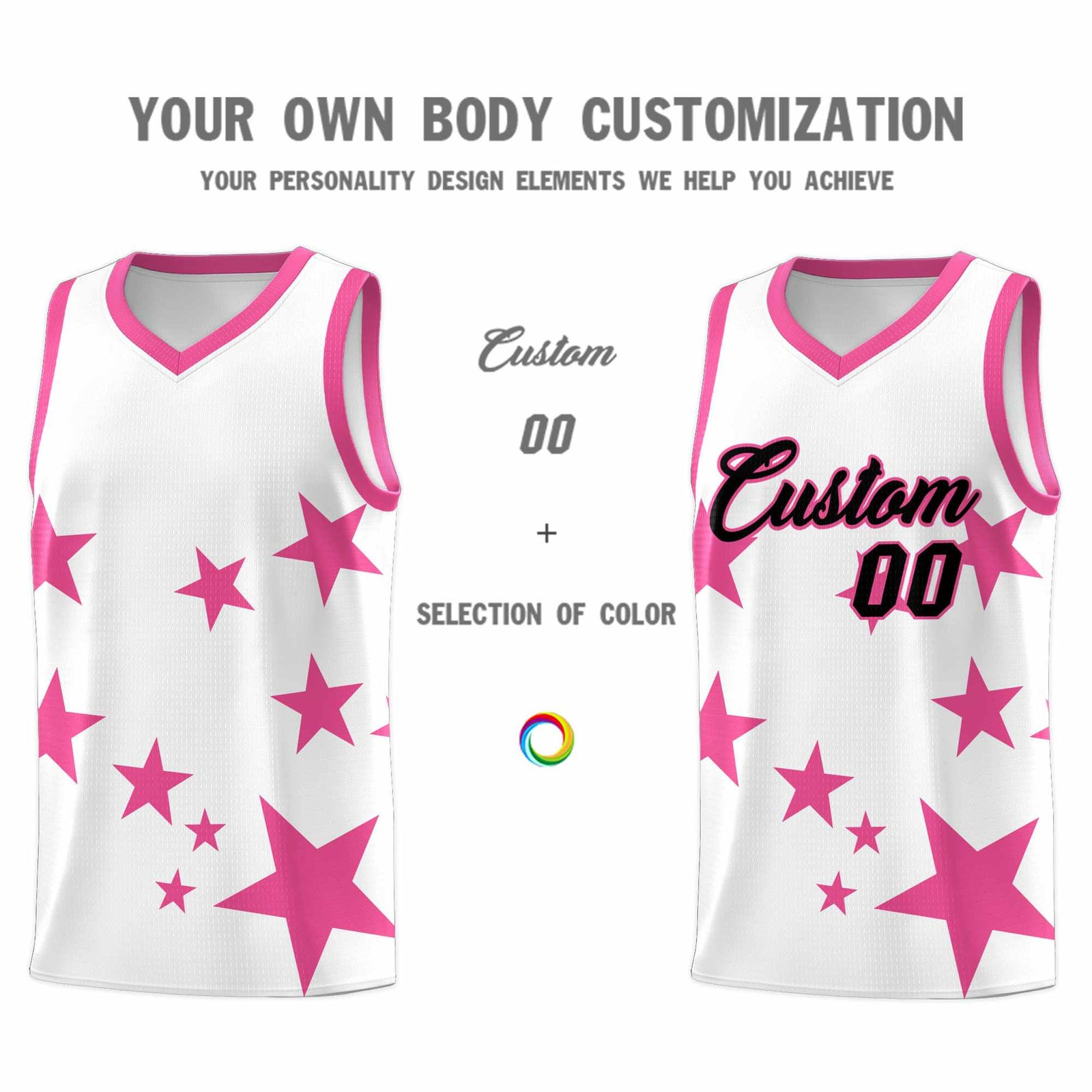 Custom White Pink Graffiti Pattern Star Print Basketball Jersey Sets
