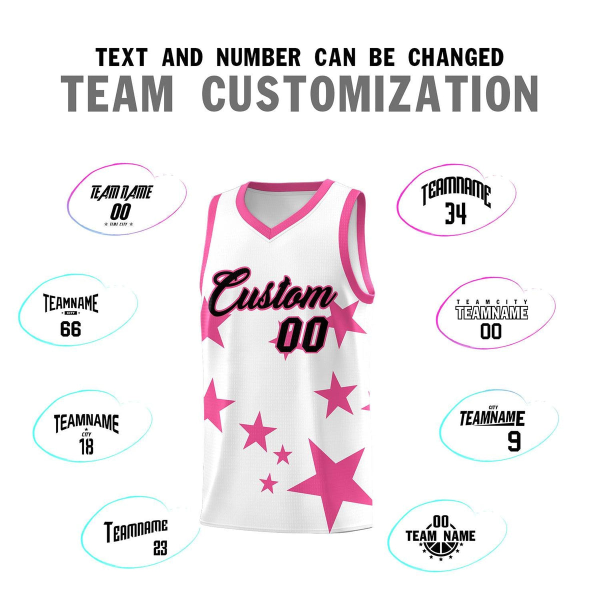 Custom White Pink Graffiti Pattern Star Print Basketball Jersey Sets
