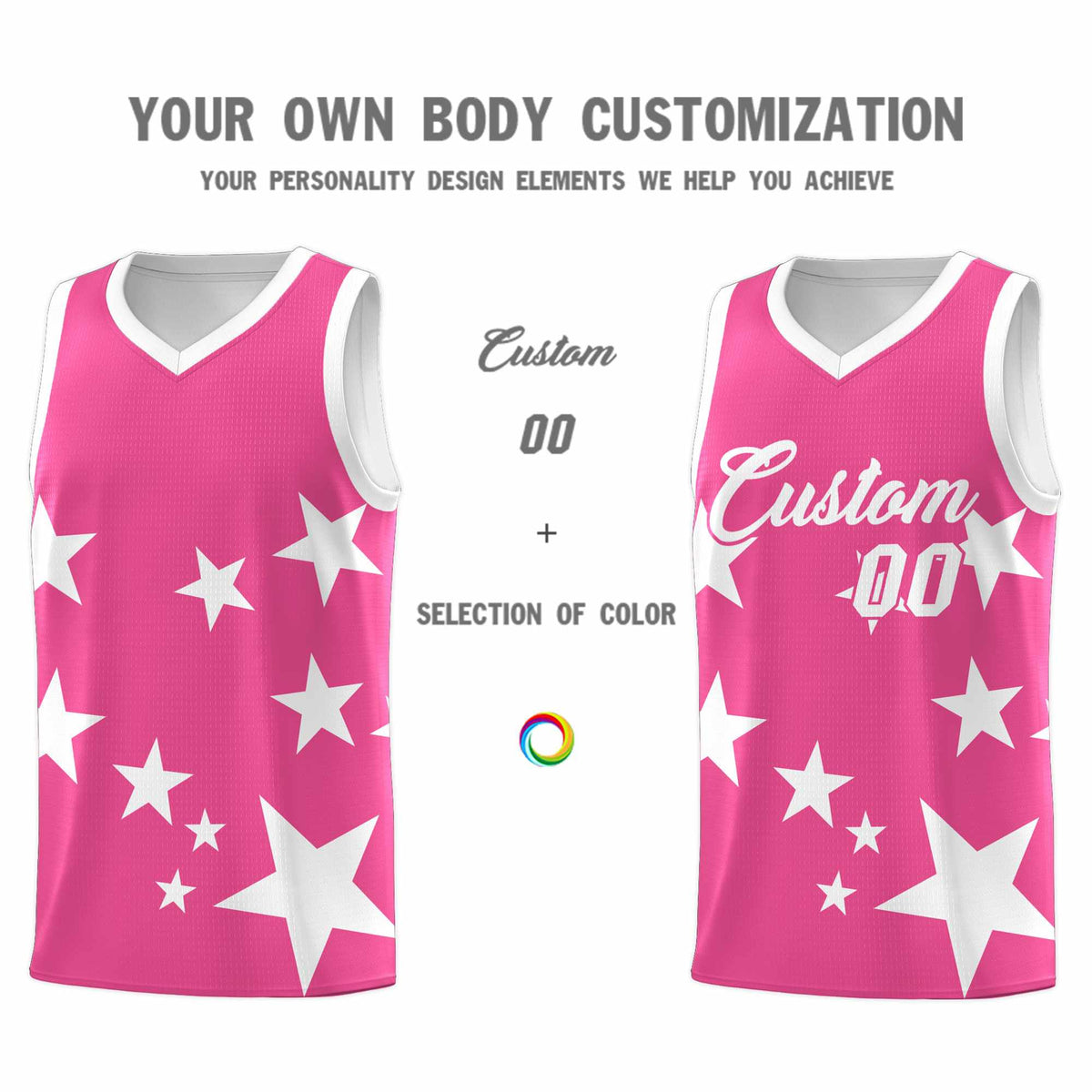 Custom Pink White Graffiti Pattern Star Print Basketball Jersey Sets