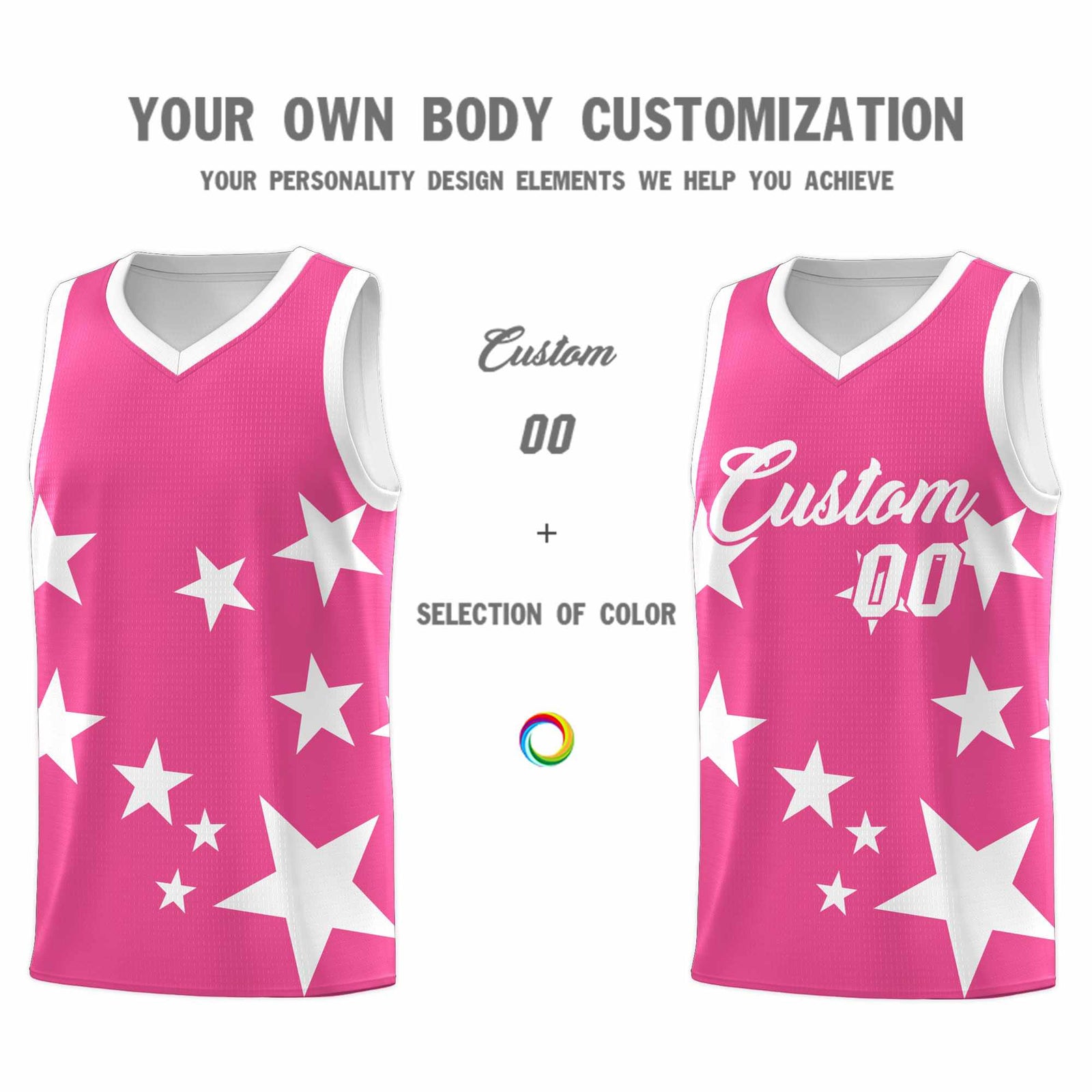 Custom Pink White Graffiti Pattern Star Print Basketball Jersey Sets