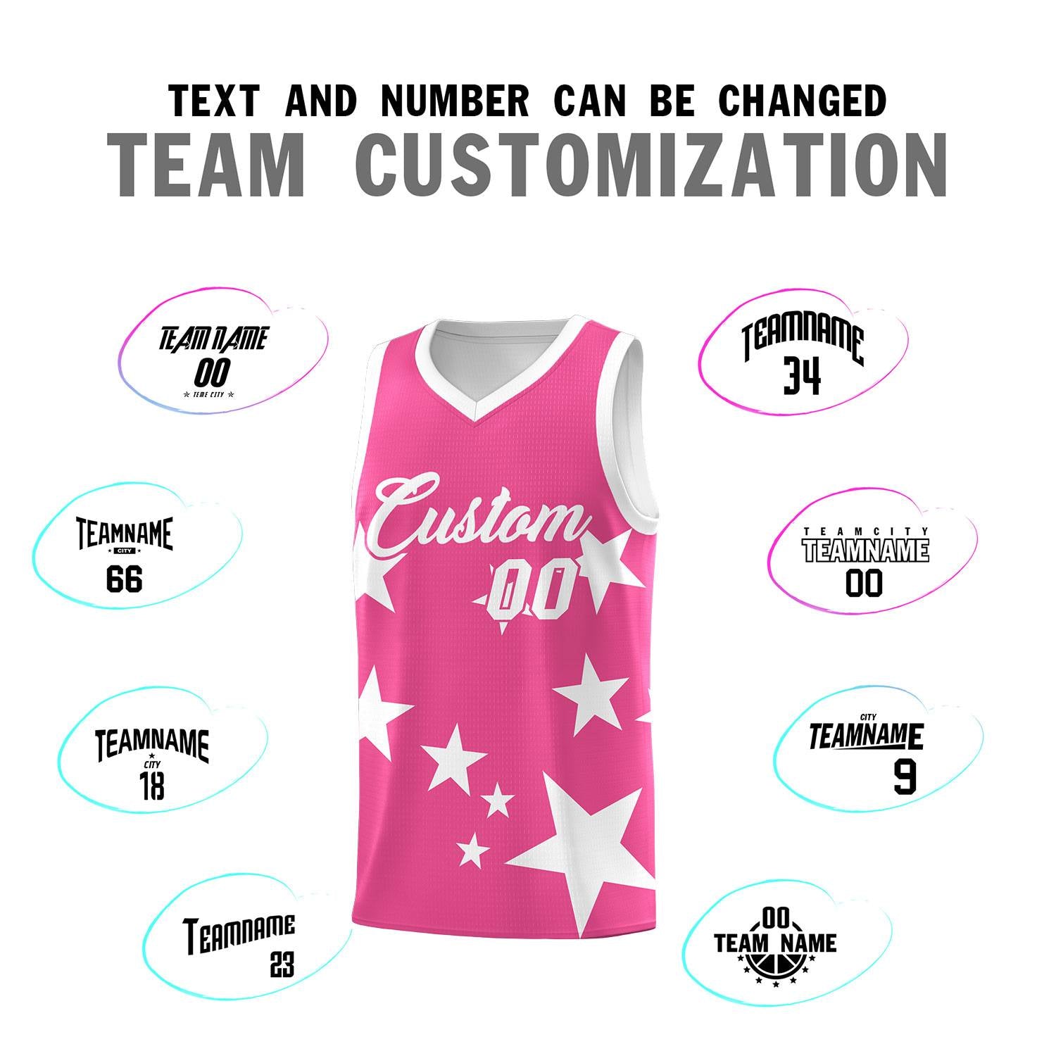 Custom Pink White Graffiti Pattern Star Print Basketball Jersey Sets
