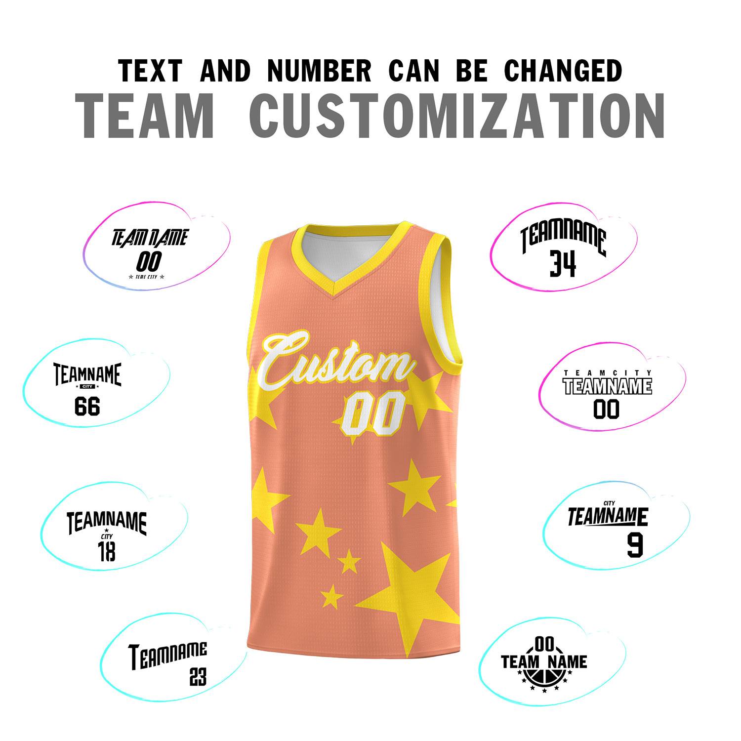Custom Light Orange Gold Graffiti Pattern Star Print Basketball Jersey Sets