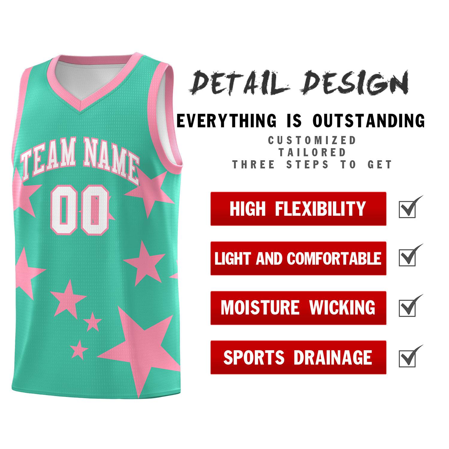 Custom Bright Green Light Pink Graffiti Pattern Star Print Basketball Jersey Sets