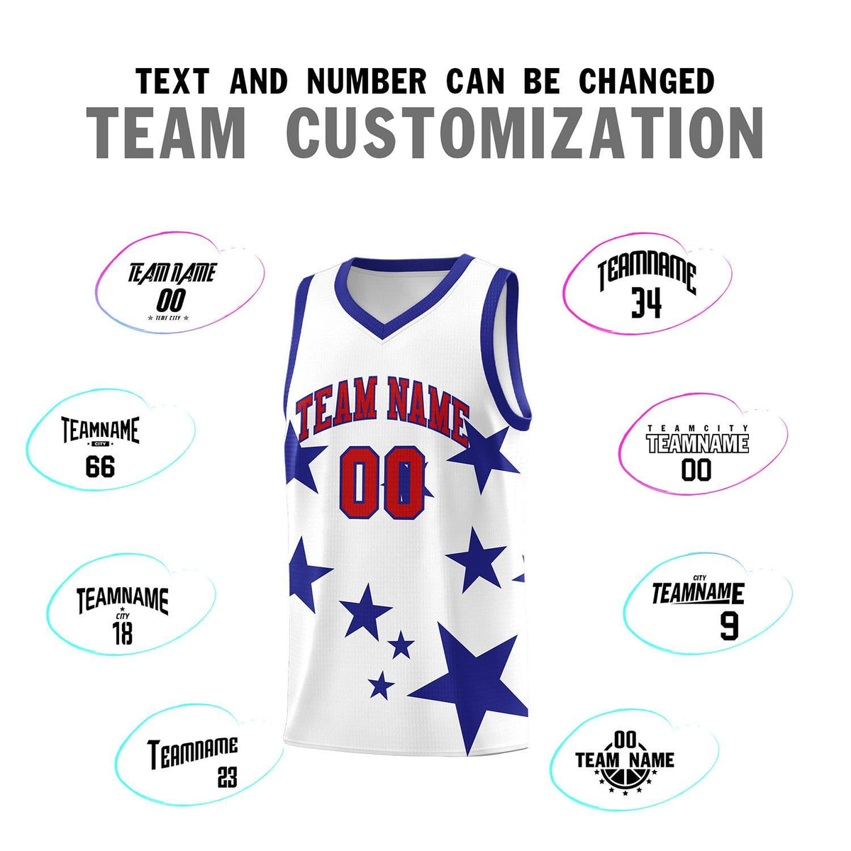 Custom White Royal Graffiti Pattern Star Print Basketball Jersey Sets