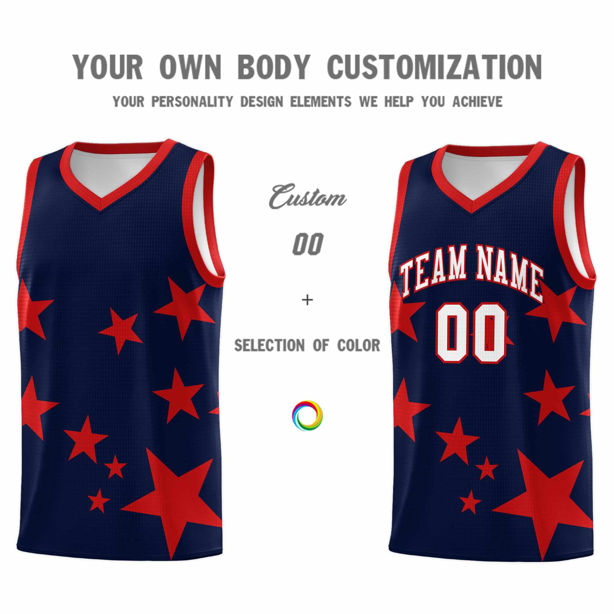 Custom Navy Red Graffiti Pattern Star Print Basketball Jersey Sets