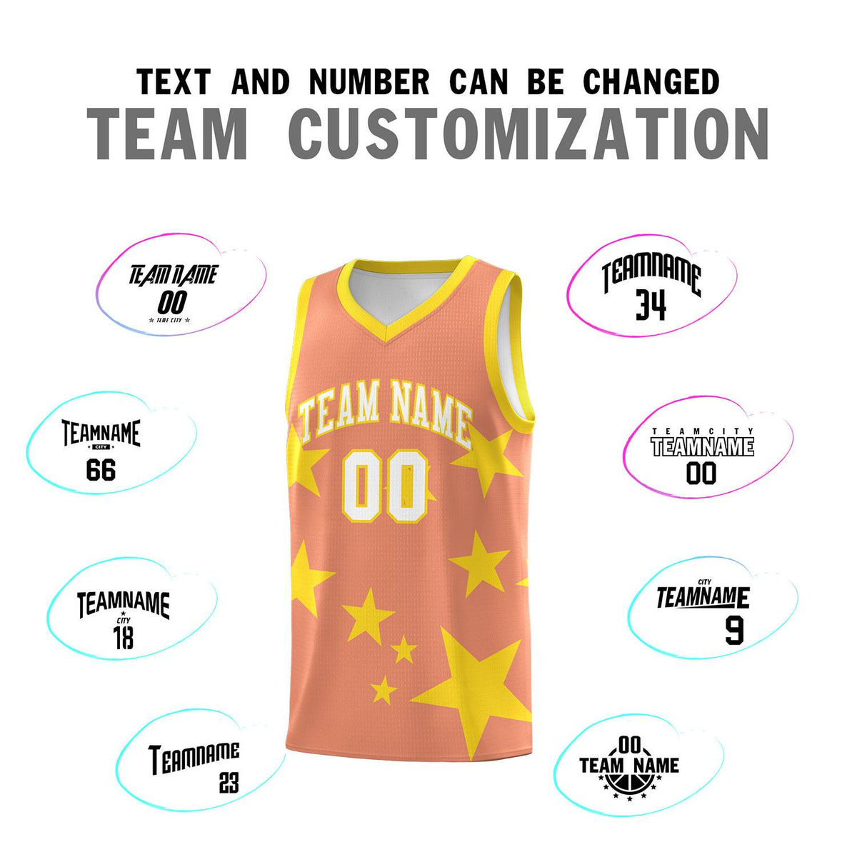 Custom Light Orange Gold Graffiti Pattern Star Print Basketball Jersey Sets